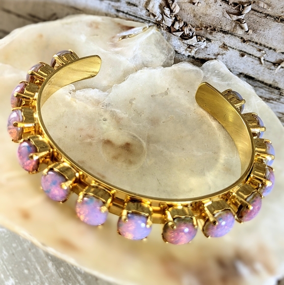 Pink Fire Opal In Gold Plated Cuff Bracelet - Picture 3 of 5